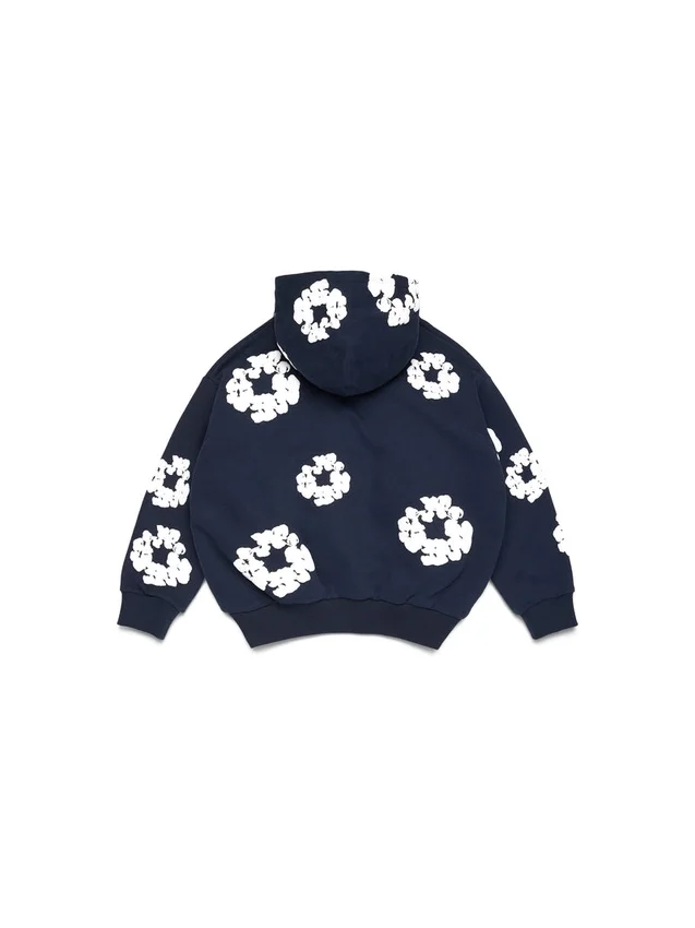 Felpa con cappuccio e zip "Cotton Wreath" per bambini, blu navy