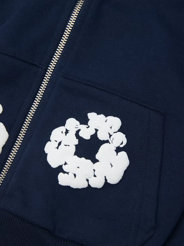 Felpa con cappuccio e zip "Cotton Wreath" per bambini, blu navy