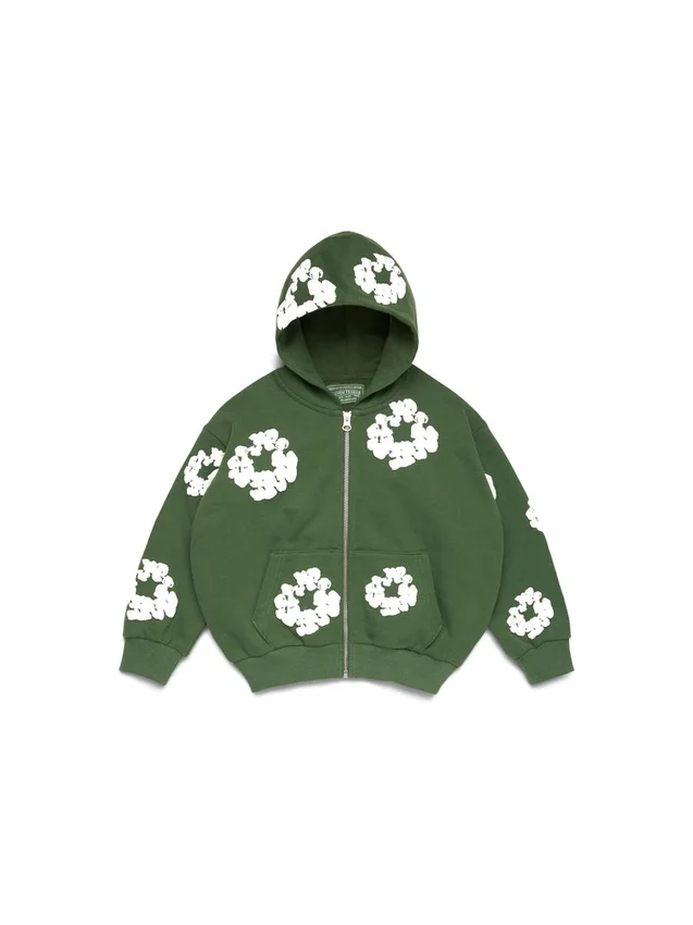 Felpa con cappuccio e zip "Cotton Wreath" per bambini, verde