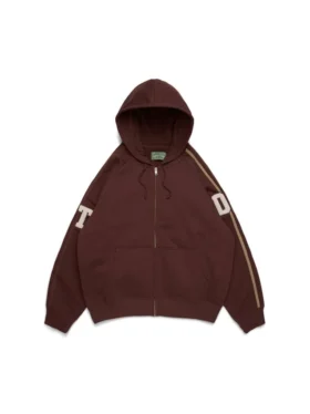 Felpa con cappuccio e zip DT con toppe in ciniglia, marrone