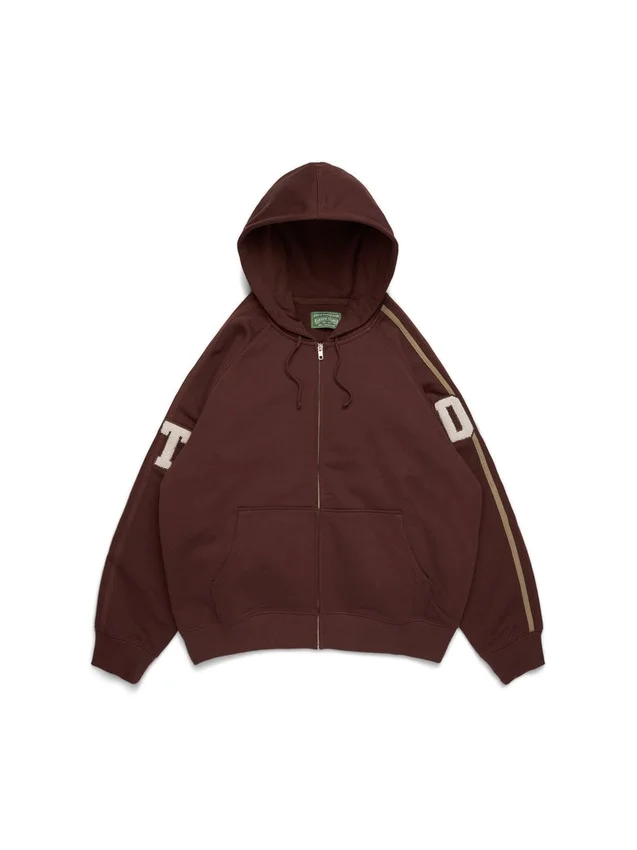 Felpa con cappuccio e zip DT con toppe in ciniglia, marrone