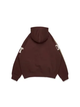 Felpa con cappuccio e zip DT con toppe in ciniglia, marrone
