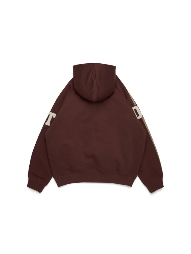 Felpa con cappuccio e zip DT con toppe in ciniglia, marrone