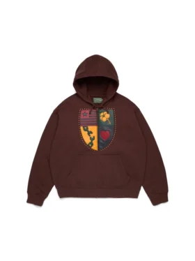 Felpa con cappuccio e zip Libertas Crest, marrone slavato