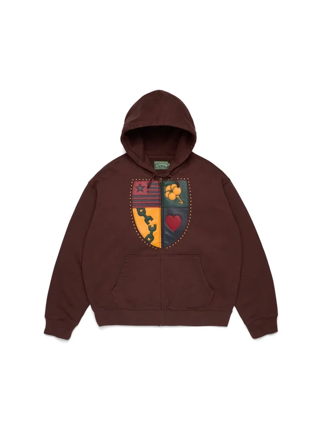 Felpa con cappuccio e zip Libertas Crest, marrone slavato