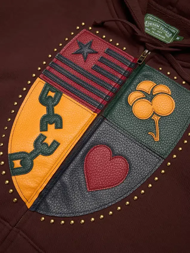 Felpa con cappuccio e zip Libertas Crest, marrone slavato