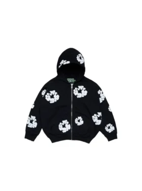 Felpa con cappuccio e zip per bambini "Cotton Wreath Hoodie", nera