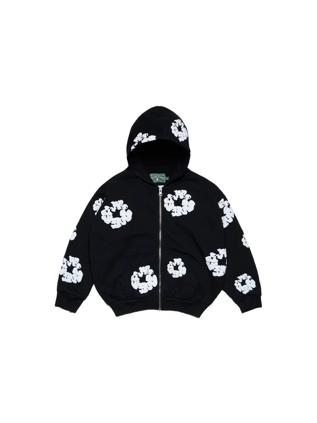 Felpa con cappuccio e zip per bambini "Cotton Wreath Hoodie", nera