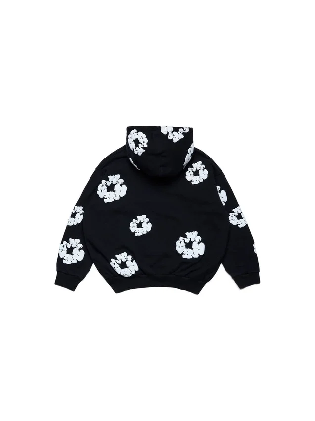 Felpa con cappuccio e zip per bambini "Cotton Wreath Hoodie", nera