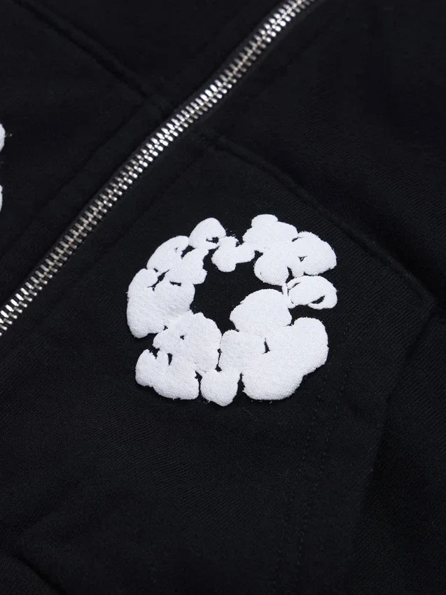 Felpa con cappuccio e zip per bambini "Cotton Wreath Hoodie", nera