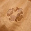 Felpa con cappuccio in pelle e pelle scamosciata patchwork con motivo "Cotton Wreath", marrone