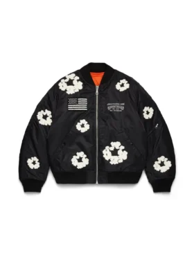 Giacca bomber MA-1 in cotone con motivo "Cotton Wreath", nera