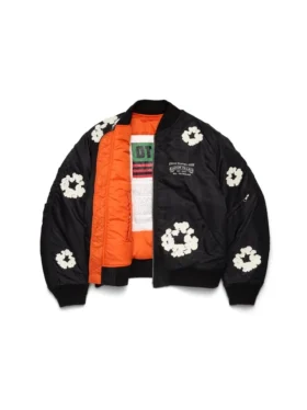 Giacca bomber MA-1 in cotone con motivo “Cotton Wreath”, nera
