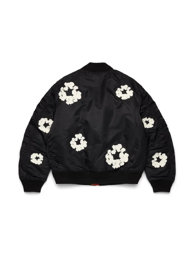 Giacca bomber MA-1 in cotone con motivo "Cotton Wreath", nera