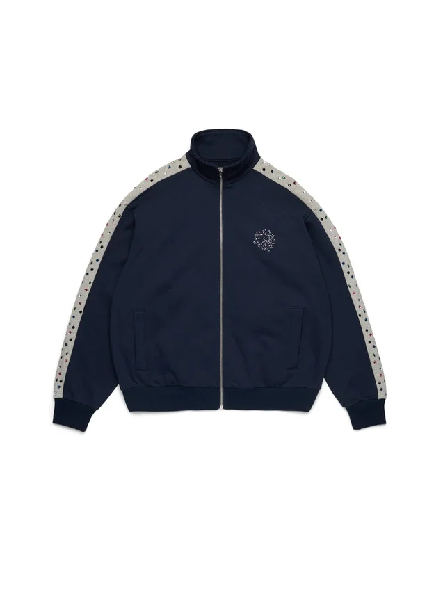 Giacca da tuta in pile con strass Denim U, blu navy