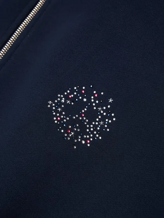 Giacca da tuta in pile con strass Denim U, blu navy