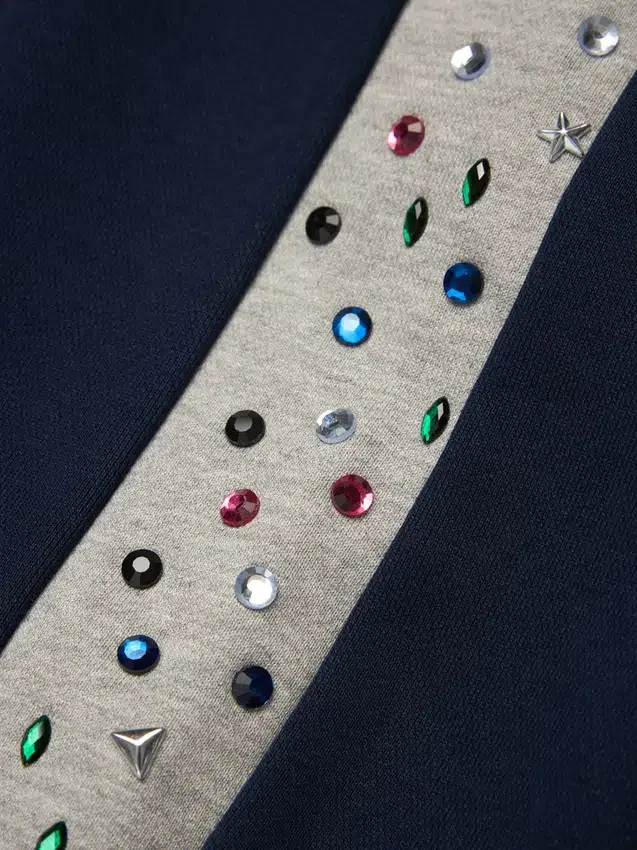 Giacca da tuta in pile con strass Denim U, blu navy