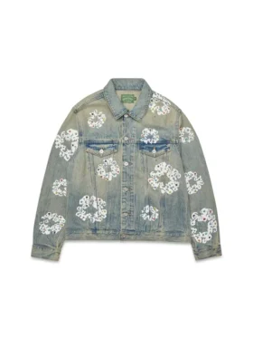 Giacca in Denim con Cotton Wreath borchiata, lavaggio sporco