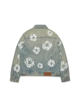 Giacca in Denim con Cotton Wreath borchiata, lavaggio sporco