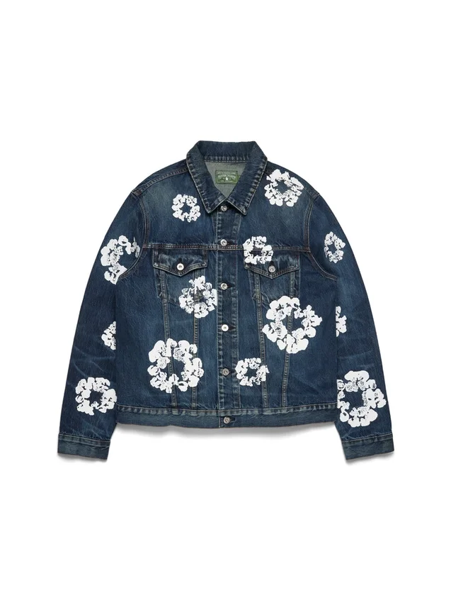 Giacca in Denim con motivo Cotton Wreath, lavaggio scuro