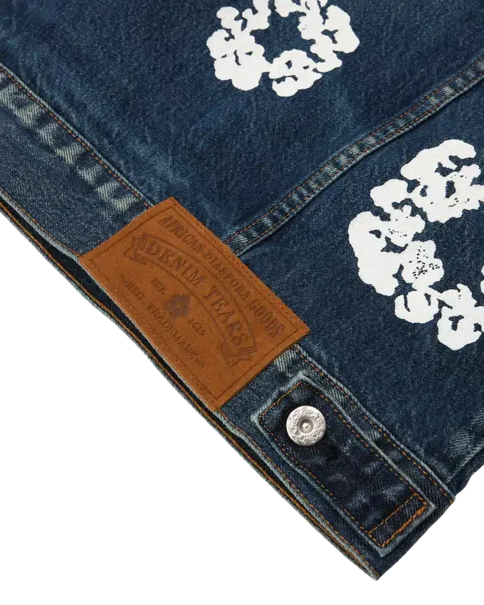 Giacca in Denim con motivo Cotton Wreath, lavaggio scuro