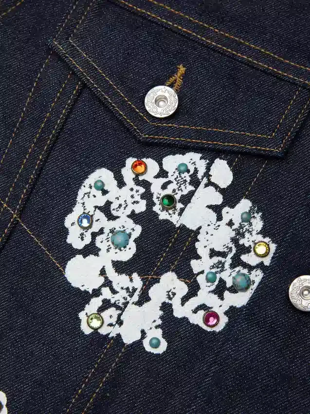 Giacca in Denim "Cotton Wreath" con borchie e cimosa