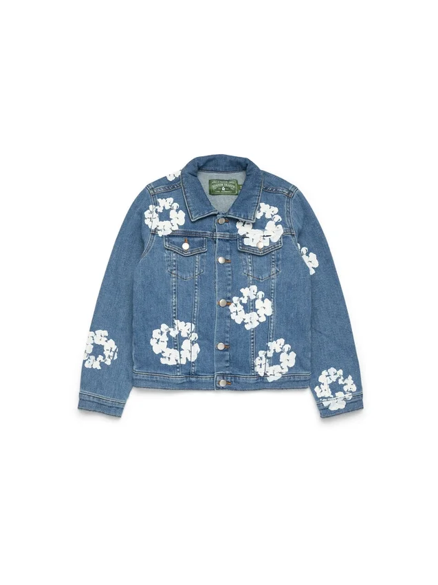 Giacca in Denim per bambini con motivo "Cotton Wreath", indaco chiaro