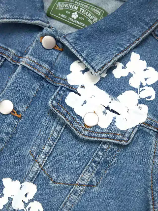 Giacca in Denim per bambini con motivo "Cotton Wreath", indaco chiaro