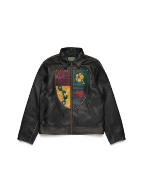 Giacca in pelle Libertas Crest, nero lavato