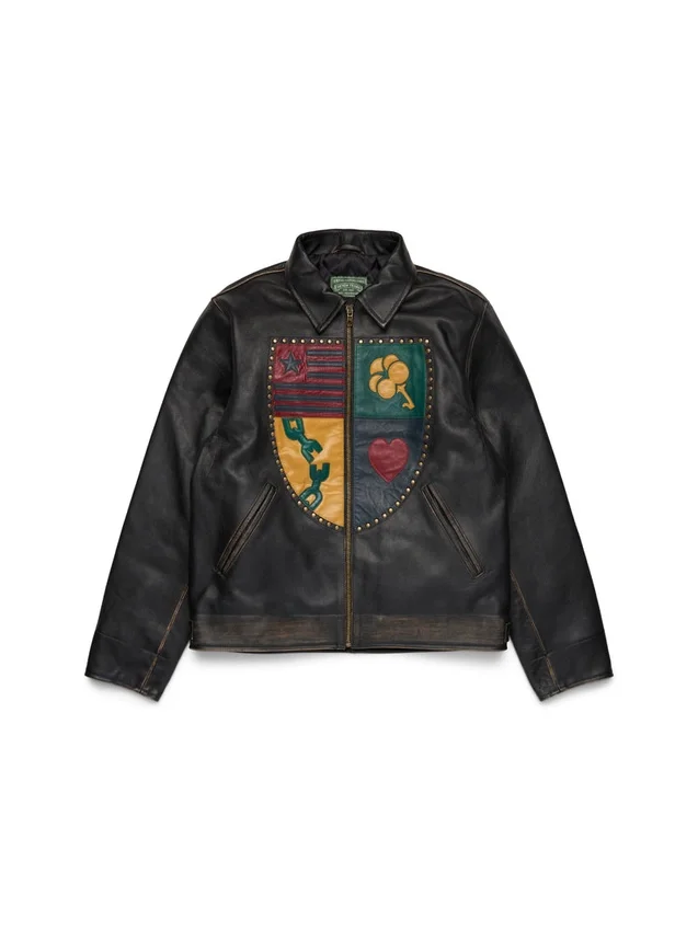 Giacca in pelle Libertas Crest, nero lavato