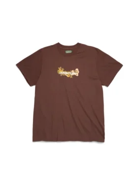 Maglietta con logo floreale in cotone, marrone