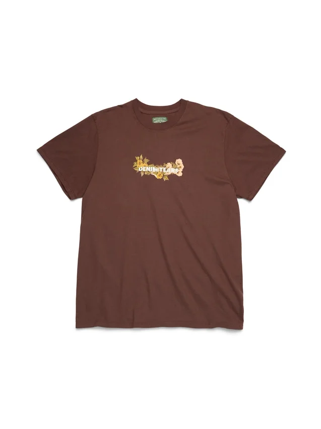 Maglietta con logo floreale in cotone, marrone