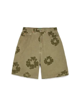 Pantaloncini "Cotton Wreath" con effetto floccato, color kaki