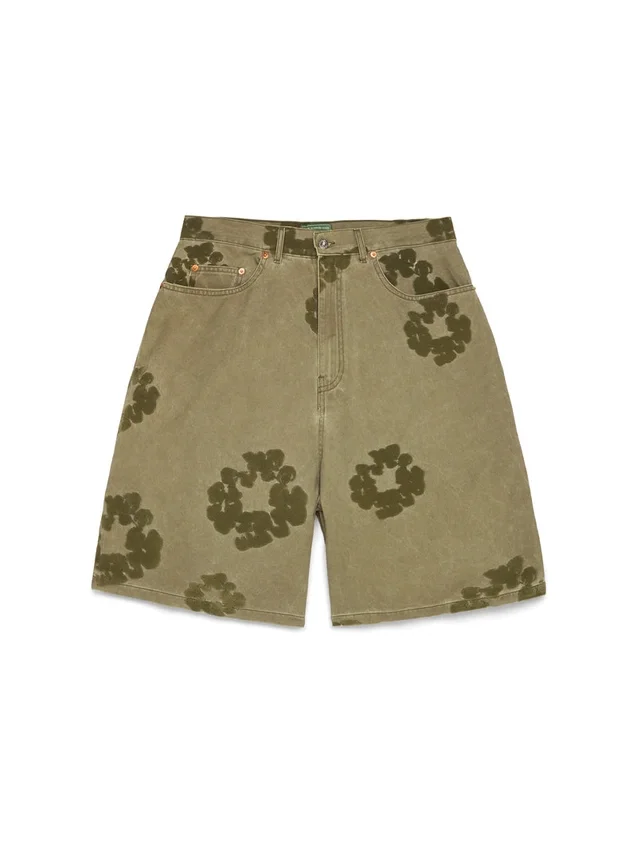 Pantaloncini "Cotton Wreath" con effetto floccato, color kaki