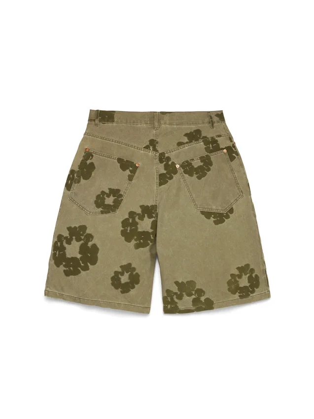 Pantaloncini "Cotton Wreath" con effetto floccato, color kaki