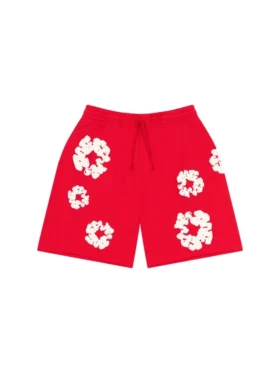 Pantaloncini in cotone con motivo Cotton Wreath, rossi