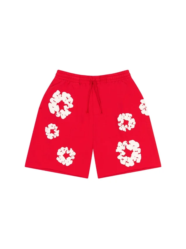 Pantaloncini in cotone con motivo Cotton Wreath, rossi
