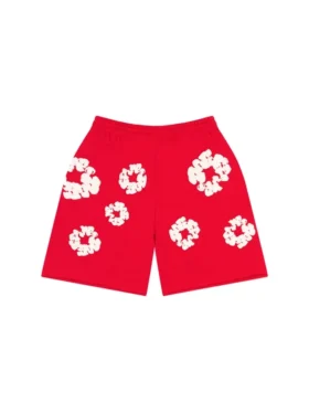 Pantaloncini in cotone con motivo Cotton Wreath, rossi