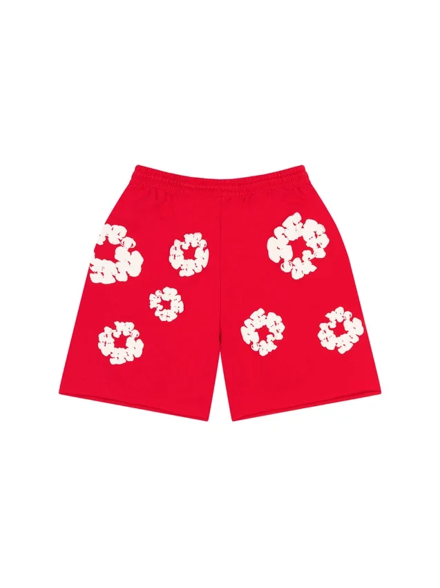 Pantaloncini in cotone con motivo Cotton Wreath, rossi