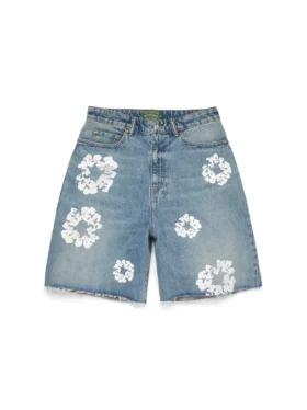 Pantaloncini in Denim con motivo Cotton Wreath, lavaggio chiaro