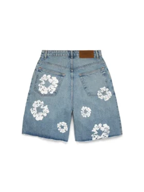 Pantaloncini in Denim con motivo Cotton Wreath, lavaggio chiaro