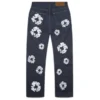 Pantaloni baggy in Denim con bordino e motivo “Cotton Wreath” borchiato