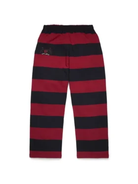 Pantaloni della tuta a orlo aperto con stemma a righe, rosso/blu navy