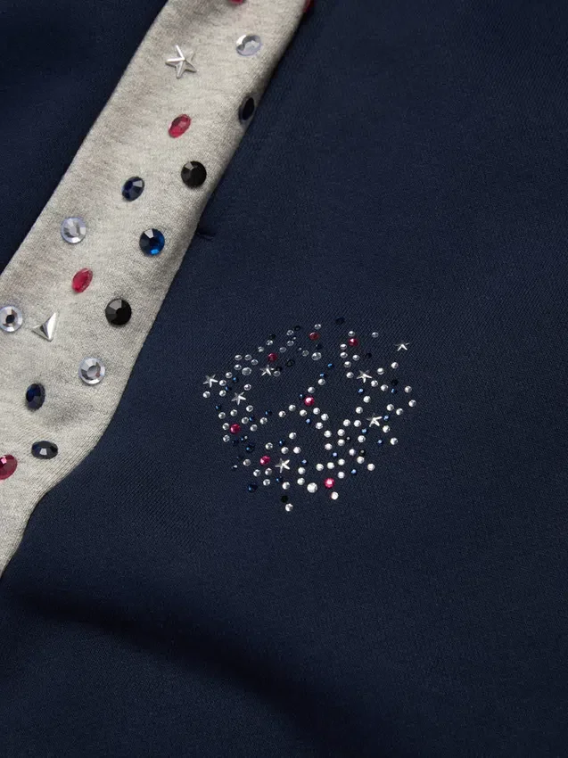 Pantaloni della tuta Denim U con strass, blu navy