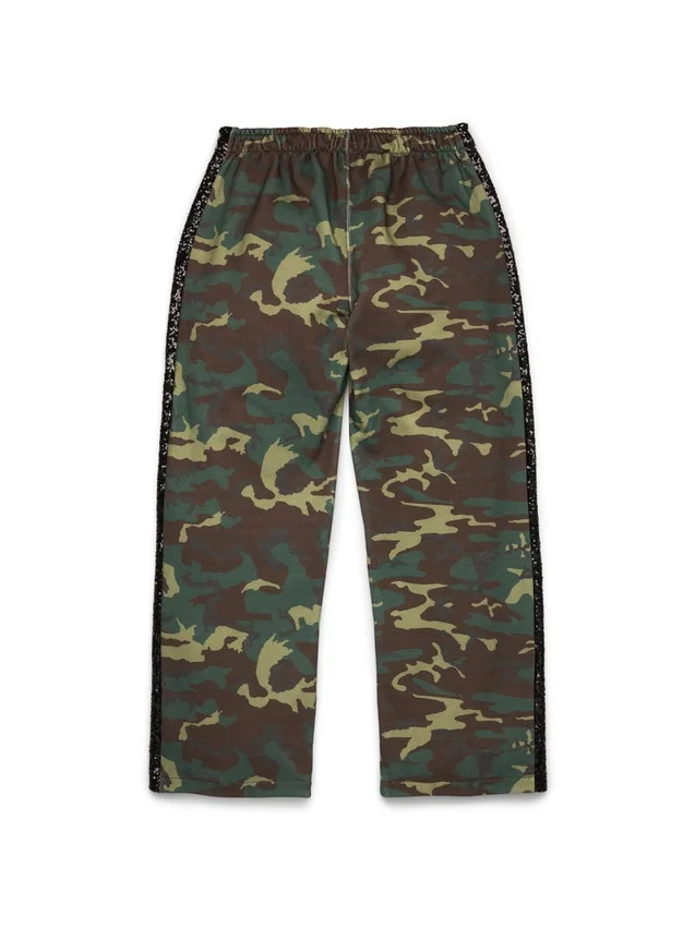 Pantaloni della tuta mimetici con paillettes e orlo aperto