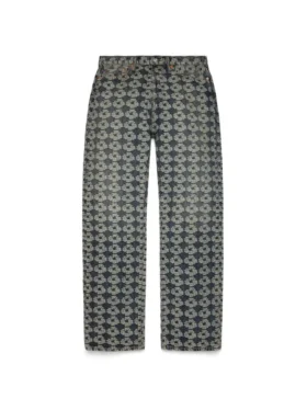 Pantaloni in Denim Baggy Jacquard Wreath