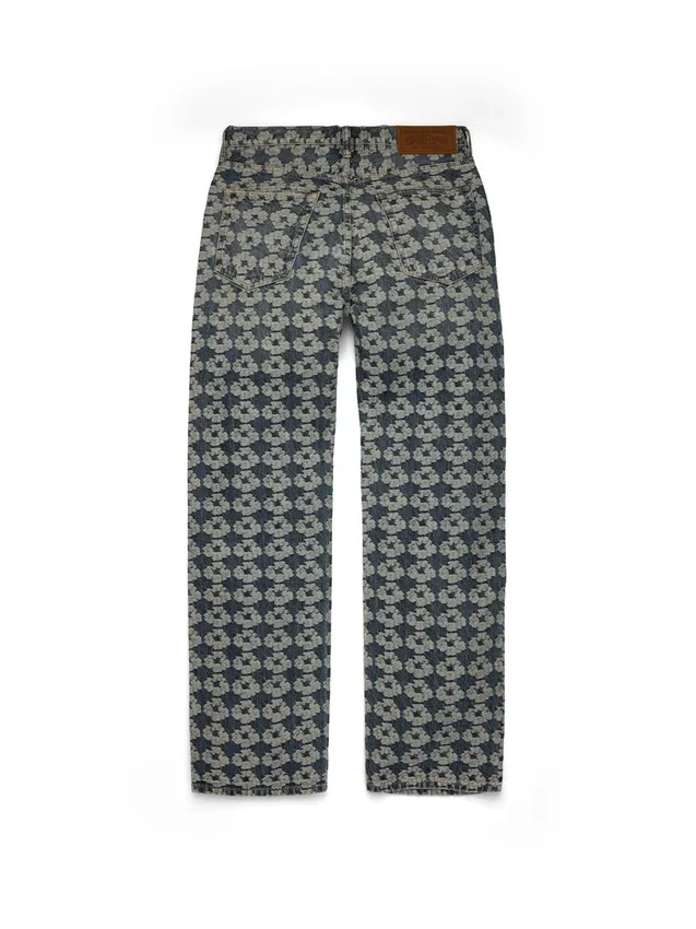 Pantaloni in Denim Baggy Jacquard Wreath