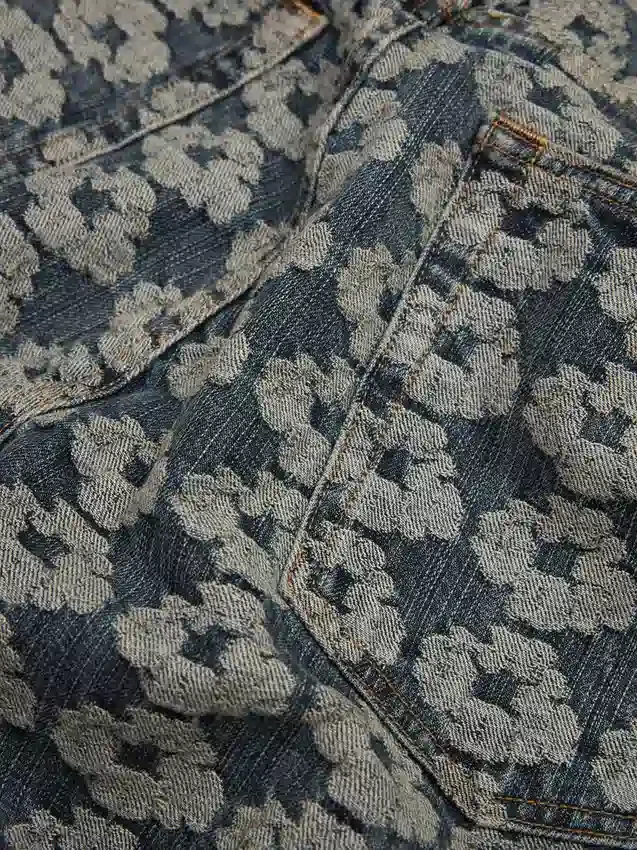Pantaloni in Denim Baggy Jacquard Wreath