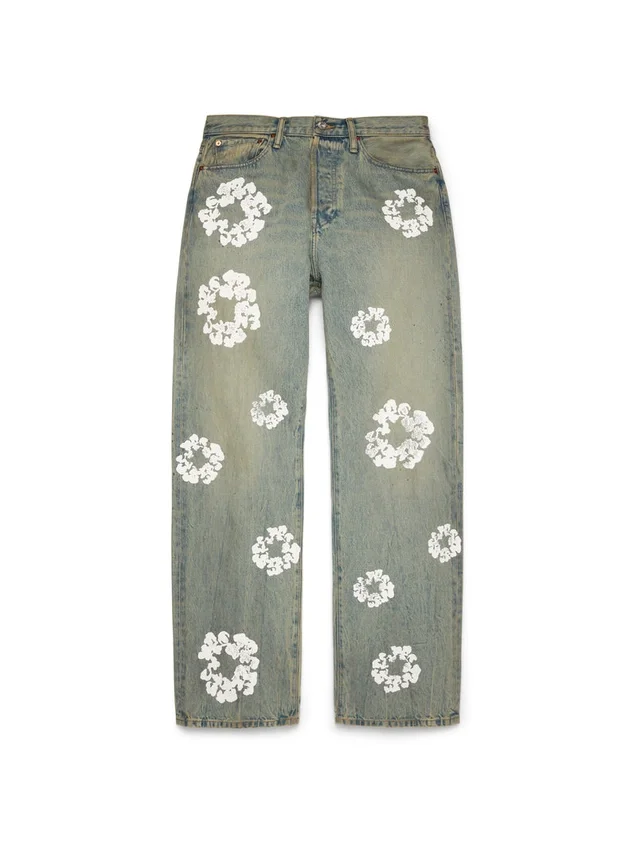 Pantaloni in Denim "Cotton Wreath" dal taglio ampio, lavaggio sporco