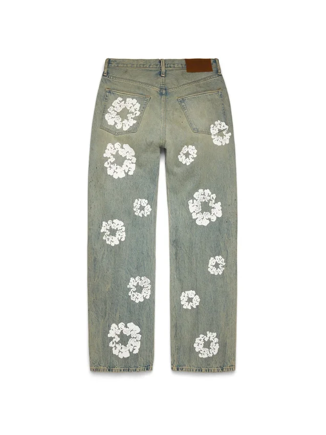 Pantaloni in Denim "Cotton Wreath" dal taglio ampio, lavaggio sporco